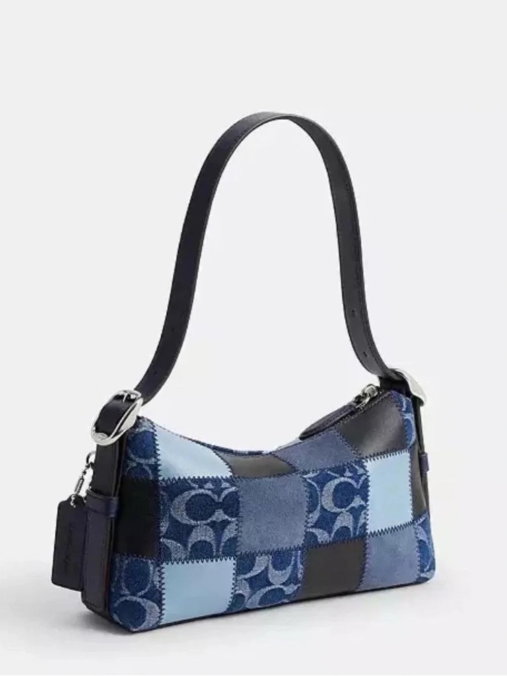 COACH Coachtopia Alter Ego Small Slouchy Shoulder Bag Patchwork Sig Leather Blue - Picture 4 of 9
